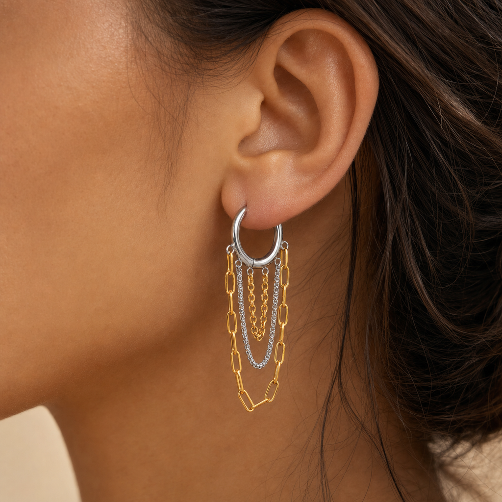 Aria Mixed-Metal Layered Chain Hoop Earrings