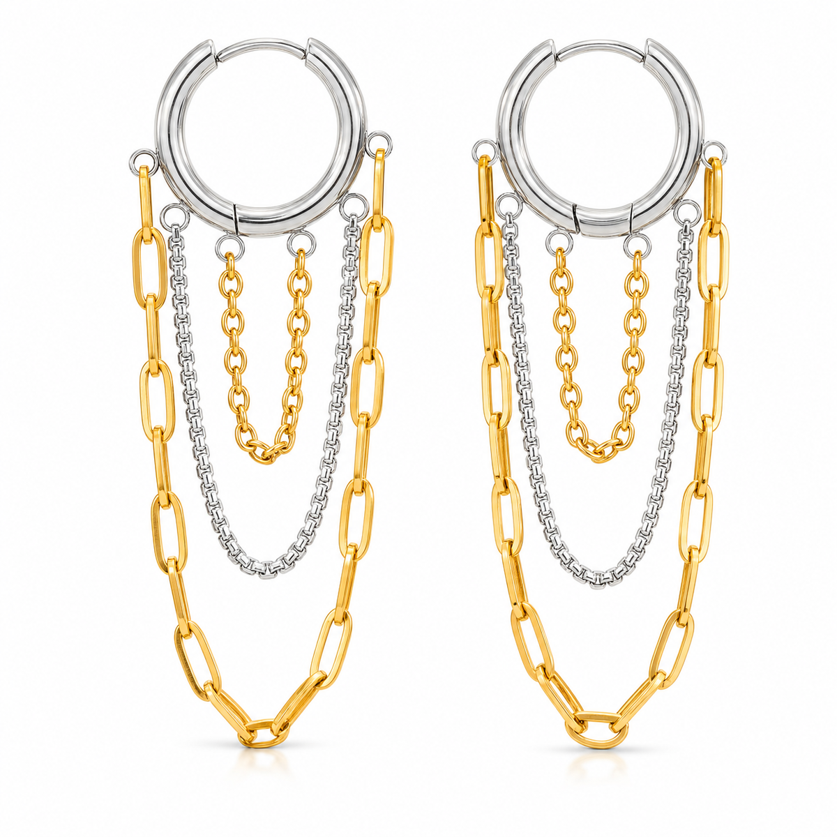 Aria Mixed-Metal Layered Chain Hoop Earrings