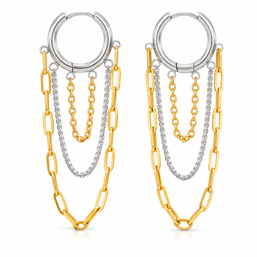 Aria Mixed-Metal Layered Chain Hoop Earrings