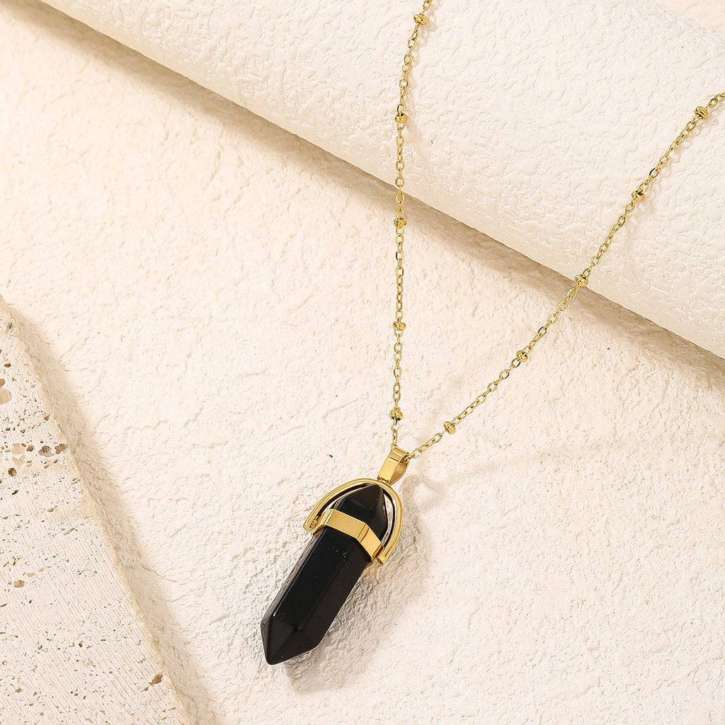 Aura Quartz Hexagonal Pendant Necklace with Crescent Moon