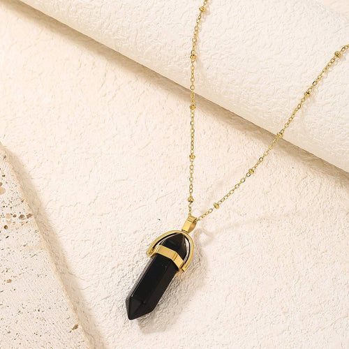 Aura Quartz Hexagonal Pendant Necklace with Crescent Moon
