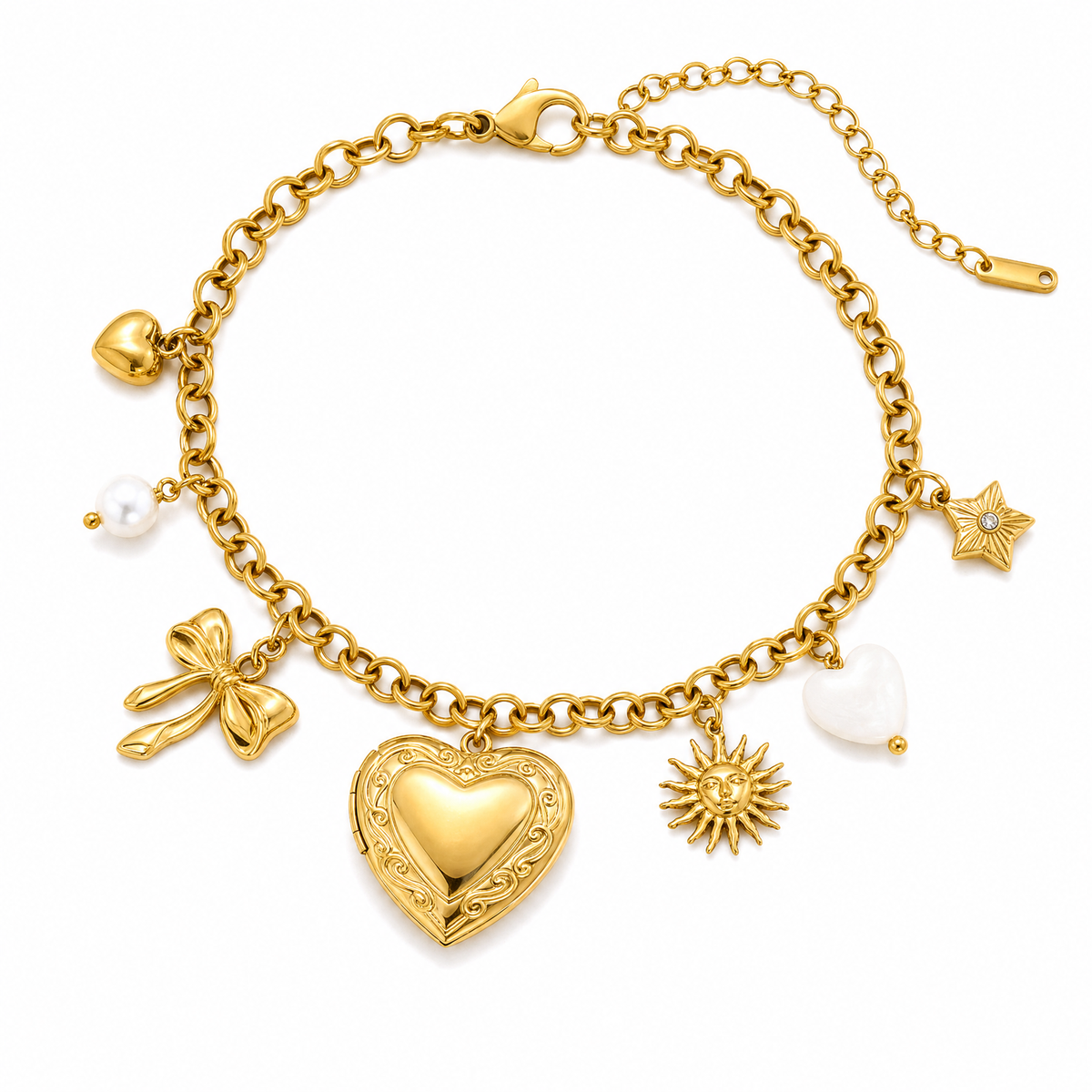 Amara Chunky 18K Gold Plated Charm Bracelet with Mixed Pendants