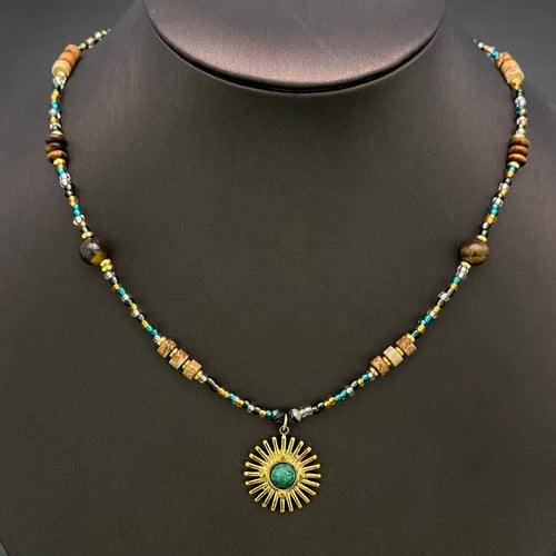Golden Hour Beaded Sun Necklace (18K Gold Plated)