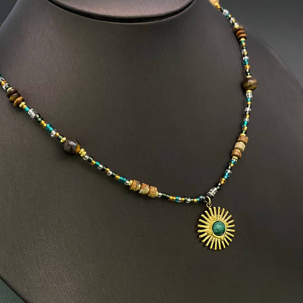 Golden Hour Beaded Sun Necklace (18K Gold Plated)
