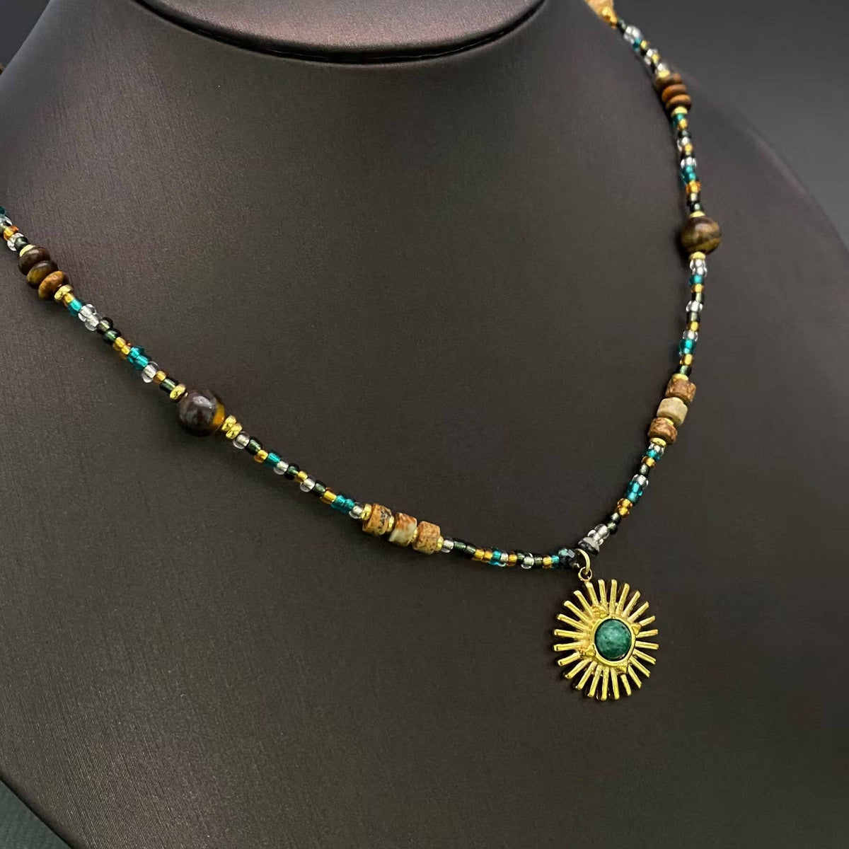 Golden Hour Beaded Sun Necklace (18K Gold Plated)