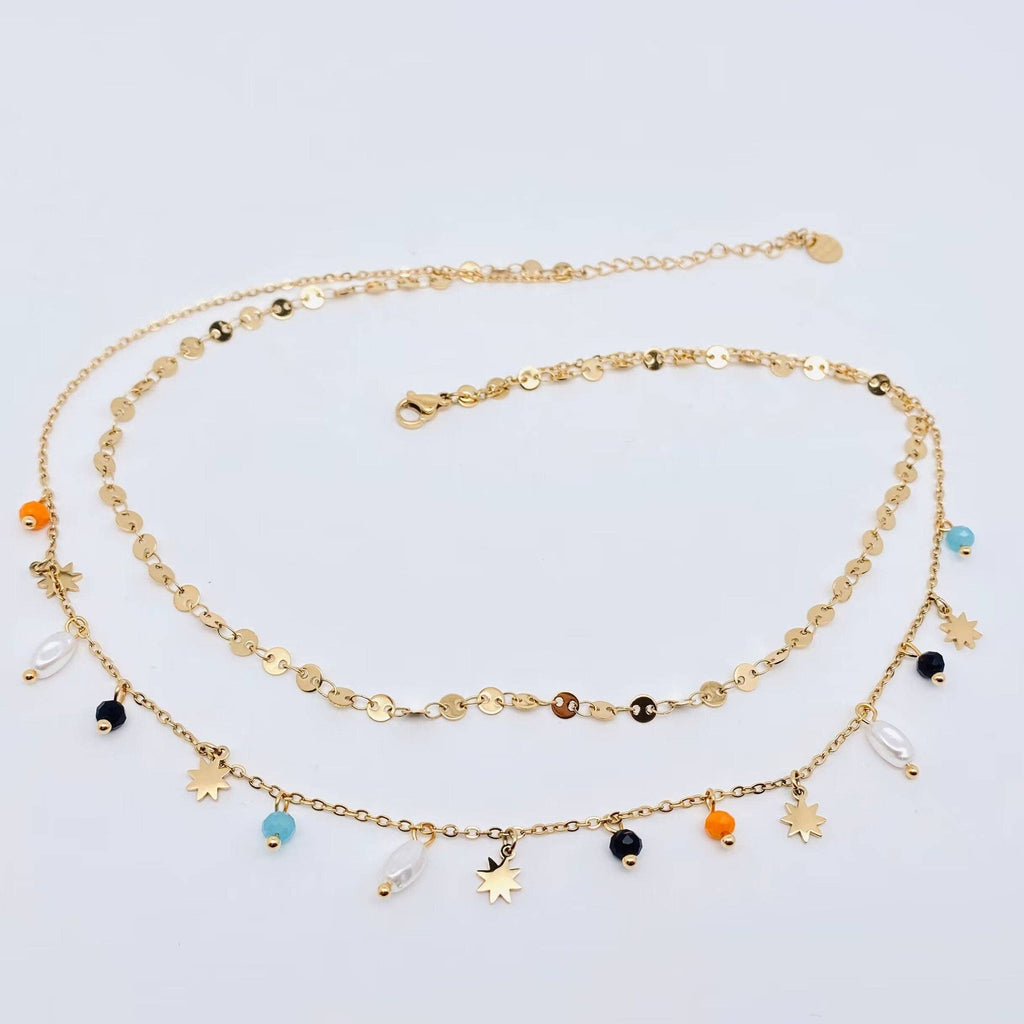 Stellar Pearl Double Layered Necklace (18K Gold Plated)