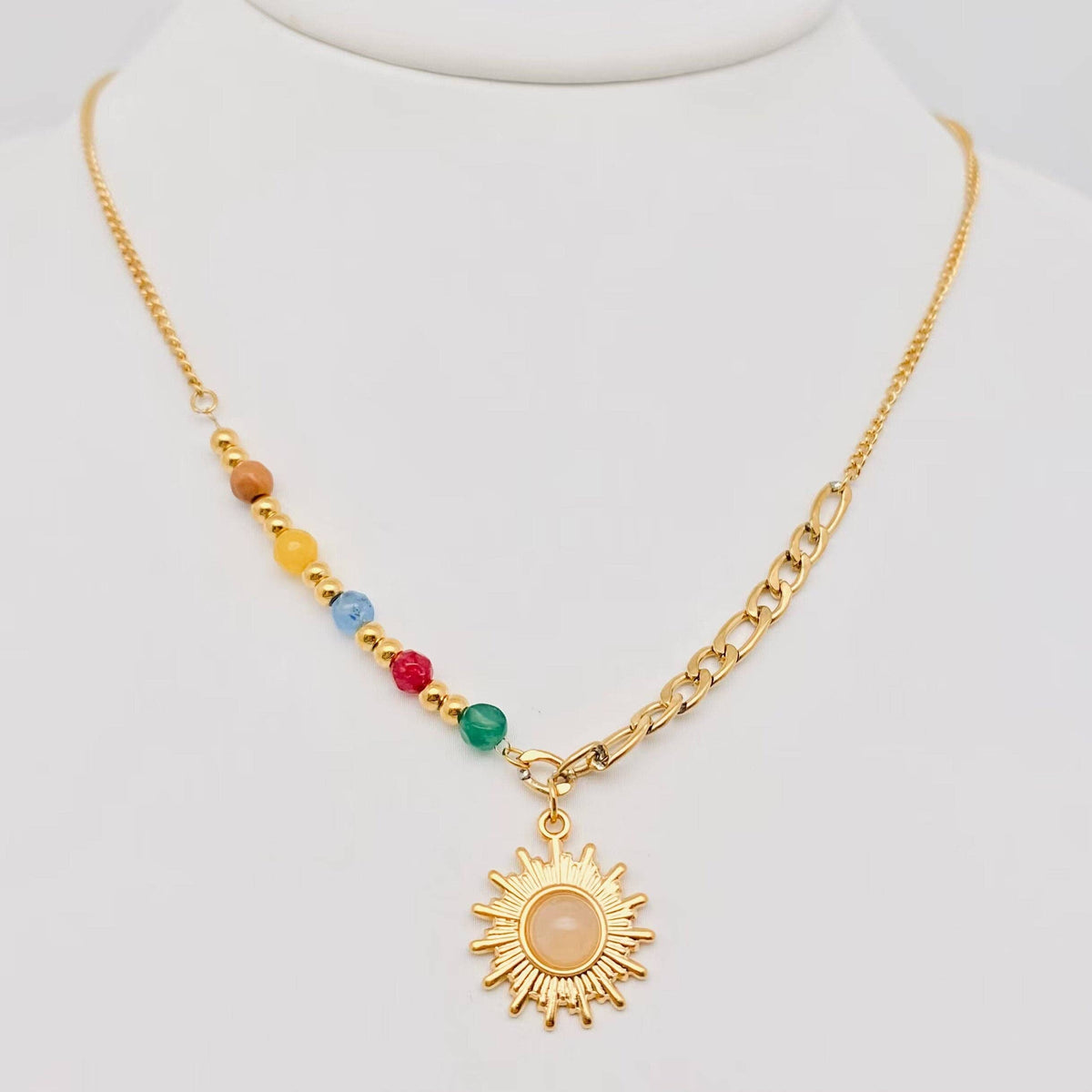 Boho Sun & Natural Stone Necklace (18K Gold Plated)