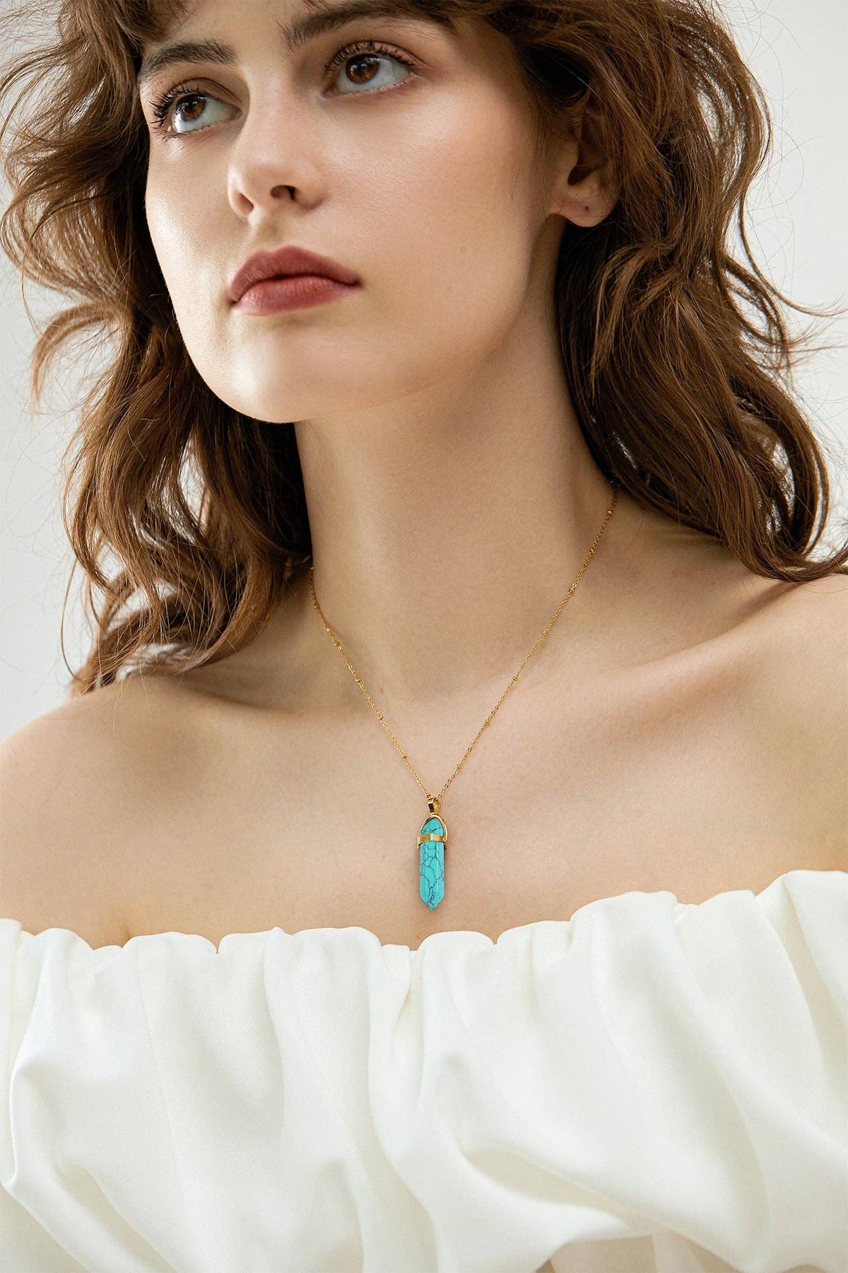 Aura Quartz Hexagonal Pendant Necklace with Crescent Moon