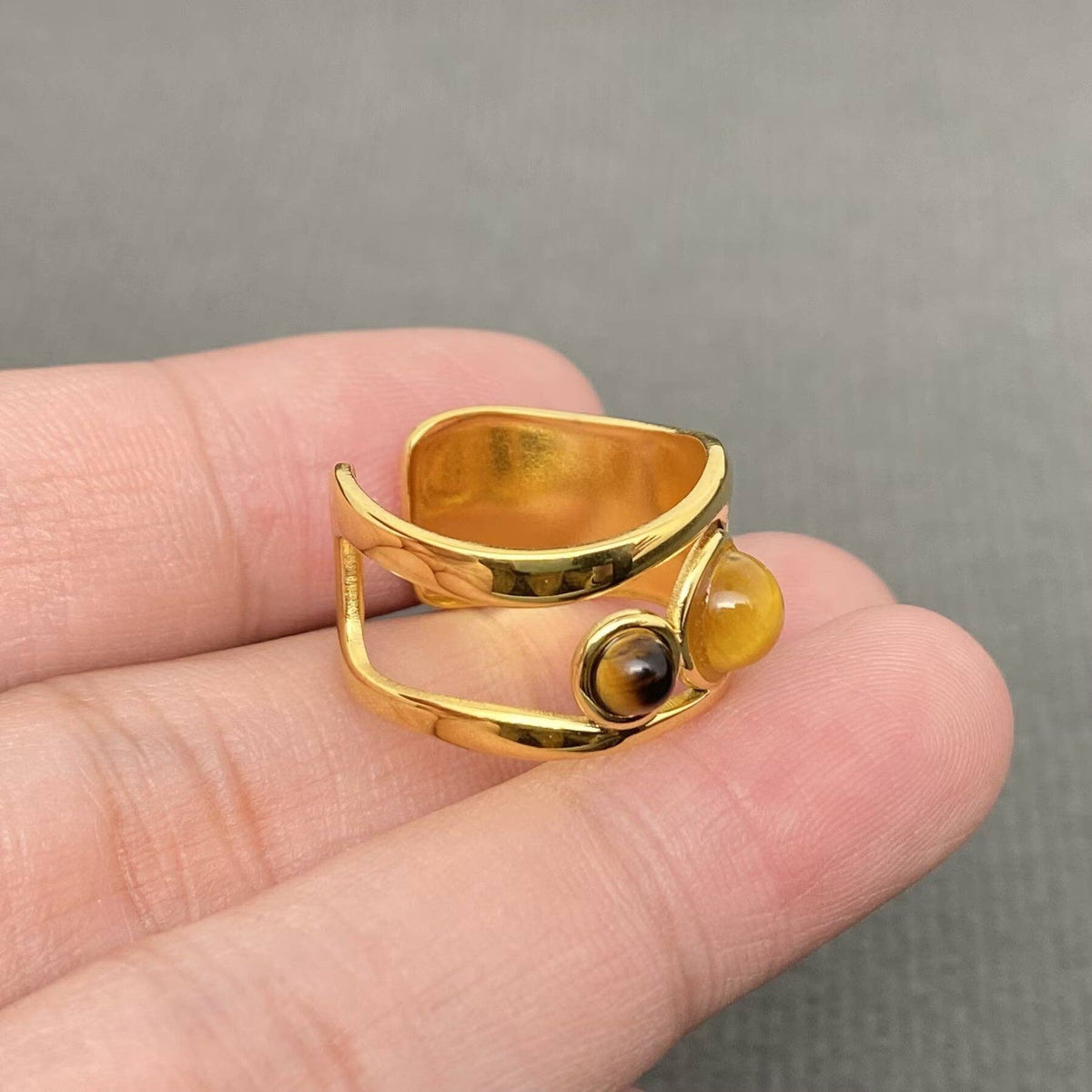Tiger’s Eye Statement Ring (18K Gold Plated)