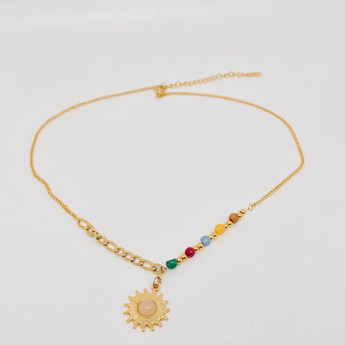Boho Sun & Natural Stone Necklace (18K Gold Plated)