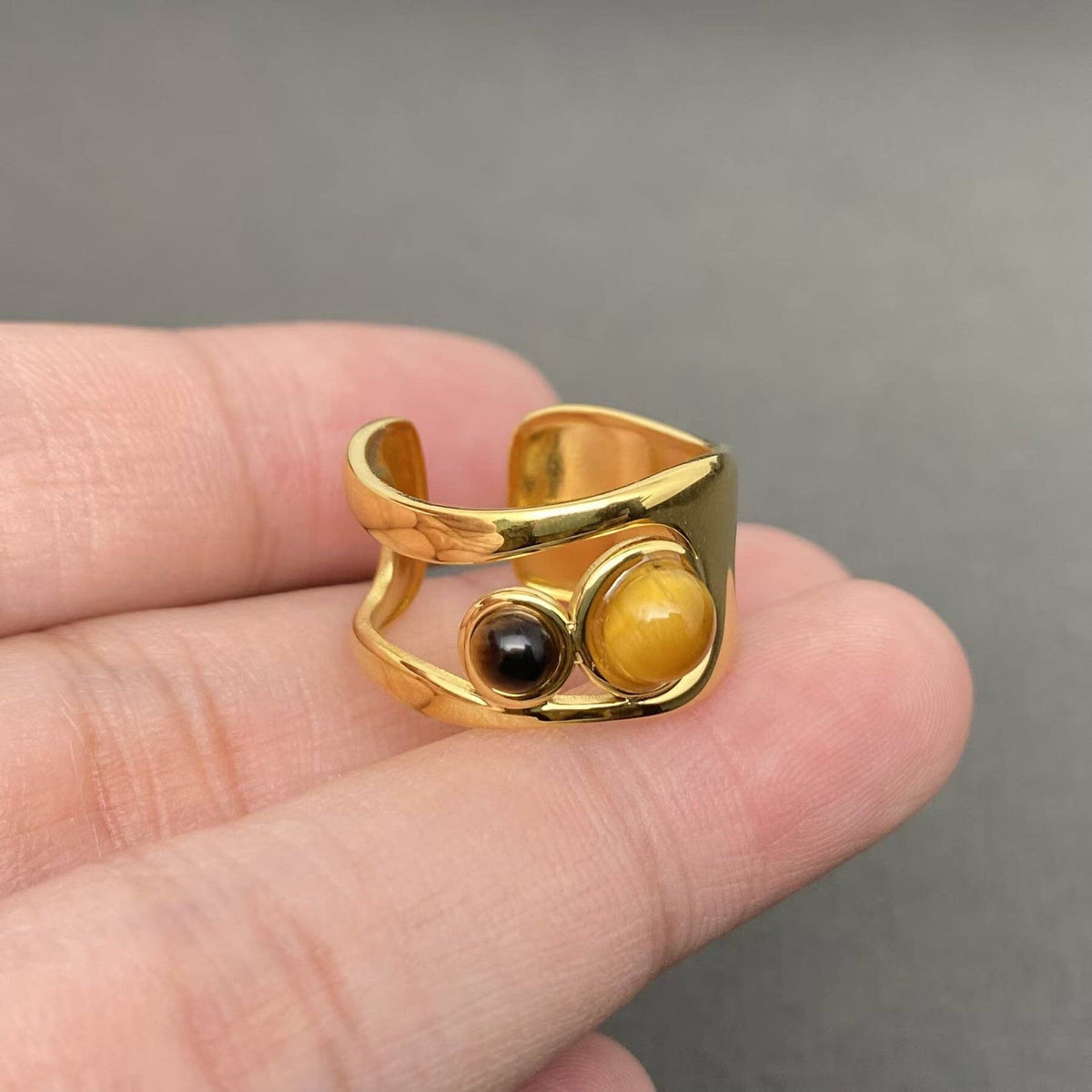 Tiger’s Eye Statement Ring (18K Gold Plated)