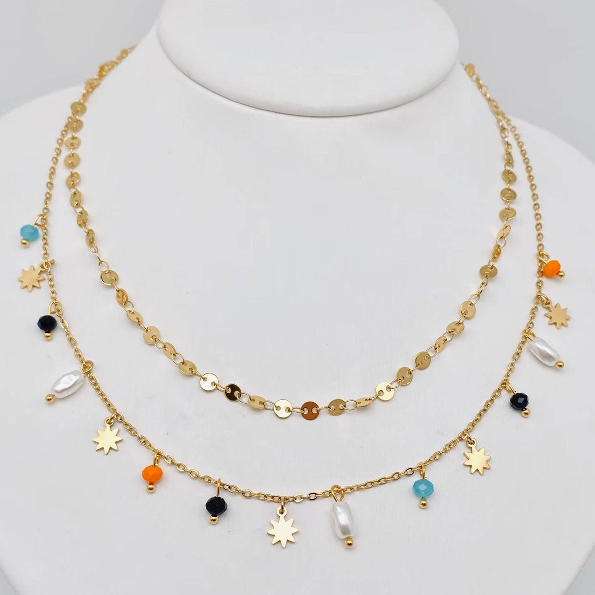 Stellar Pearl Double Layered Necklace (18K Gold Plated)