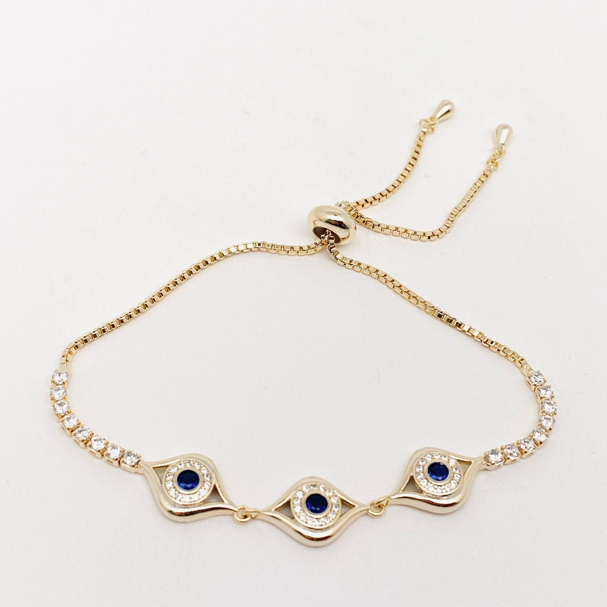 Sparkling Evil Eye Adjustable Bracelet (18K Gold Plated)