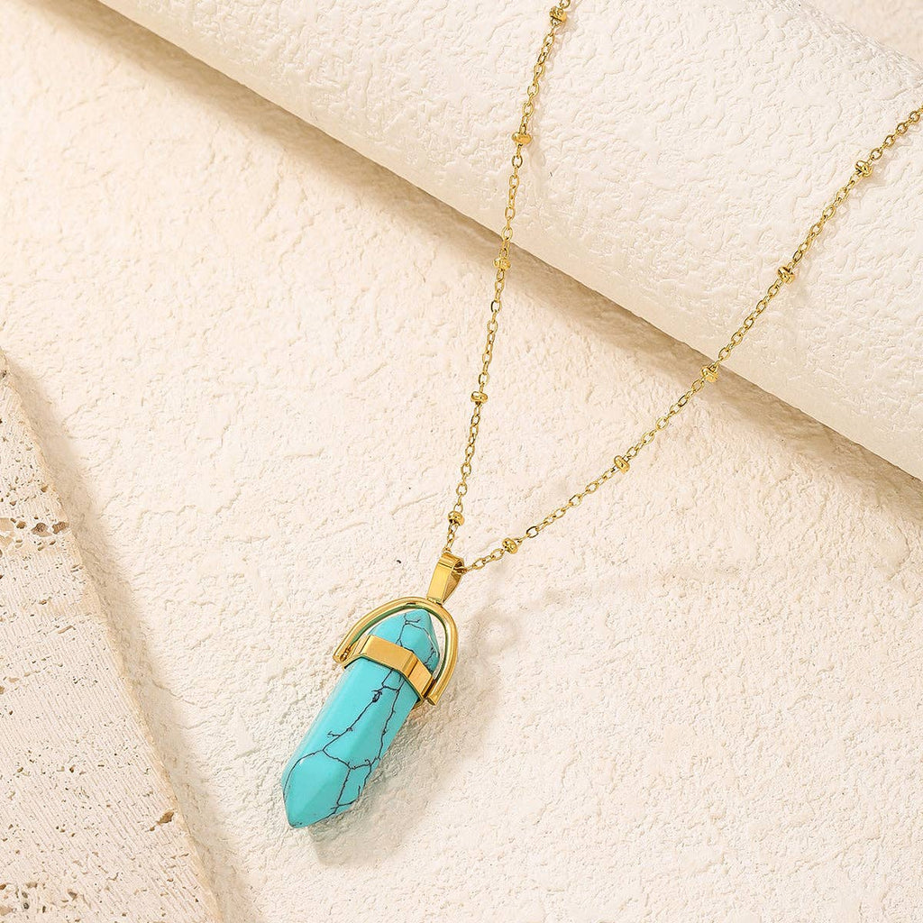 Aura Quartz Hexagonal Pendant Necklace with Crescent Moon