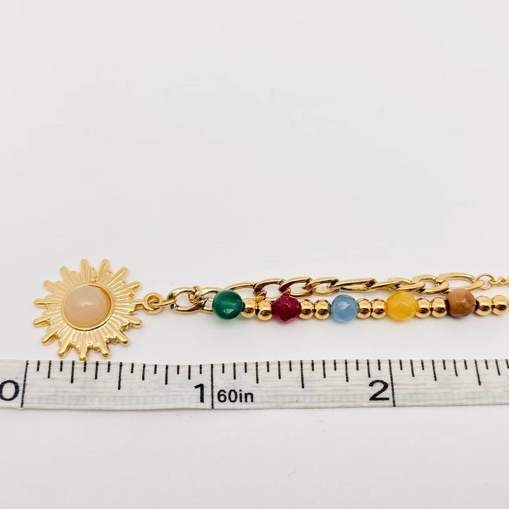 Boho Sun & Natural Stone Necklace (18K Gold Plated)