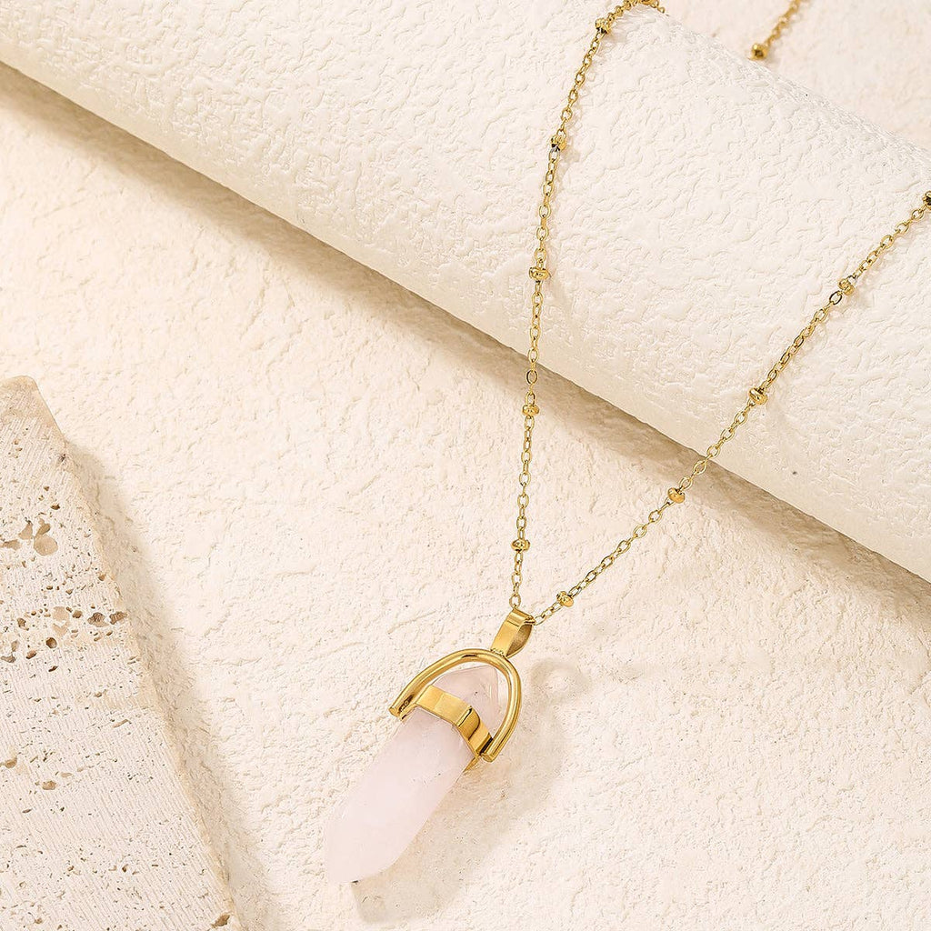 Aura Quartz Hexagonal Pendant Necklace with Crescent Moon