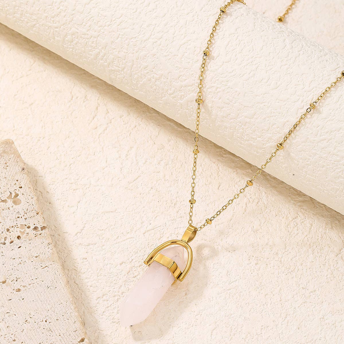 Aura Quartz Hexagonal Pendant Necklace with Crescent Moon
