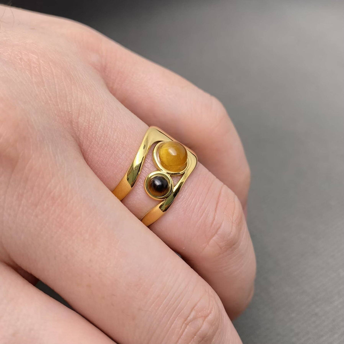 Tiger’s Eye Statement Ring (18K Gold Plated)
